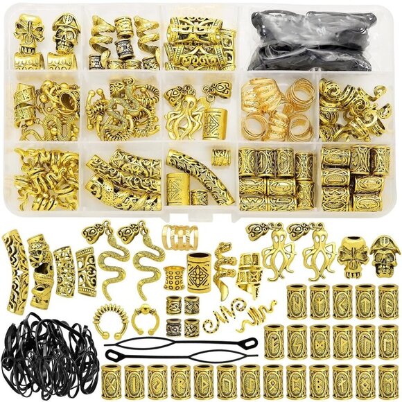 207 Pcs Viking Hair Clips Beads Jewelry Accessories Kit for Men Women main image 5